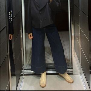 ZARA Crop wide leg front seam high waist black jeans. Size US 4 (27).